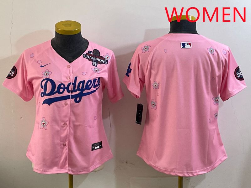 Women Los Angeles Dodgers Blank Pink Sakura Edition 2025 Nike MLB Jersey style 2->women mlb jersey->Women Jersey